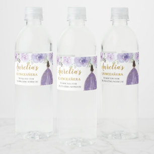 Quinceañera Lila Lilac Blommigt Birthday Favor Vattenflaskor Etikett