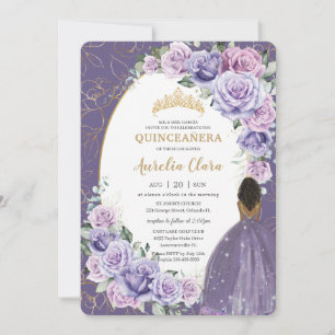 Quinceañera Lila Lilac Blommigt Brown Princess Inbjudningar
