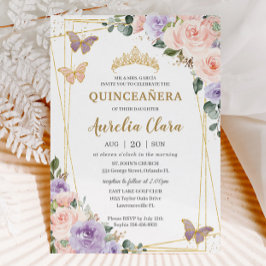 Quinceañera Lila Lilac  Blommigt Butterflies Inbjudningar
