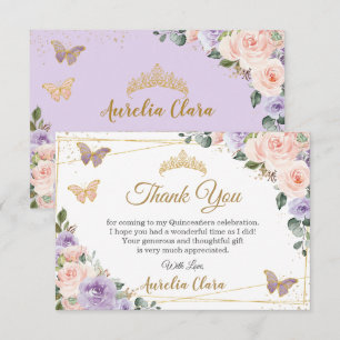 Quinceañera Lila Lilac Blommigt Butterflies Tack Kort