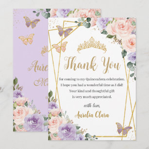 Quinceañera Lila Lilac Blommigt Butterflies Tack Kort