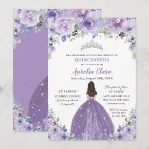 Quinceañera Lila Lilac Blommigt Princess Birthday Inbjudningar