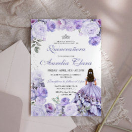 Quinceañera Lila Lilac Blommigt Princess Spanska Inbjudningar