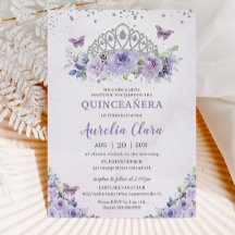 Quinceañera Lila Lilac Blommigt Tiara Butterflies