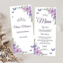 Quinceañera Lila Lilac Blommigt Tiara Butterflies Meny