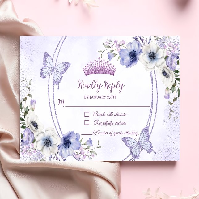 Quinceañera Lila Lilac Blommigt Tiara Butterflies OSA Kort (Skapare uppladdad)