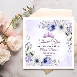 Quinceañera Lila Lilac Blommigt Tiara Butterflies Pappersservett