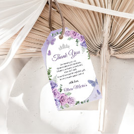 Quinceañera Lila Lilac Blommigt Tiara Butterflies Presentetikett