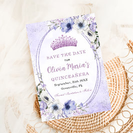 Quinceañera Lila Lilac Blommigt Tiara Butterflies Spara Datumet