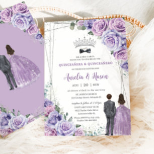 Quinceañera Lila Lilac Blommigt Twillingars Boy Gi Inbjudningar
