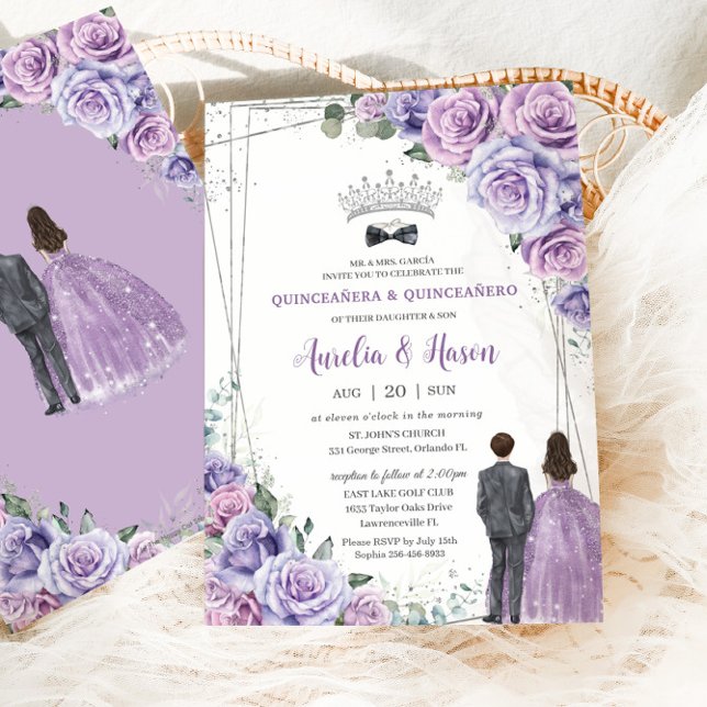Quinceañera Lila Lilac Blommigt Twillingars Boy Gi Inbjudningar (Skapare uppladdad)