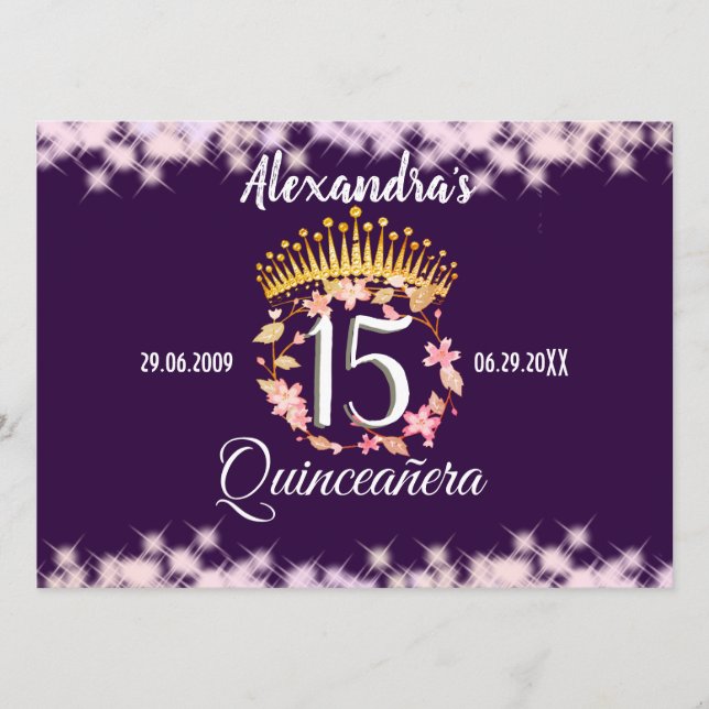 Quinceanera Lila Lilac Elegant Spanska Meny (Framsida)