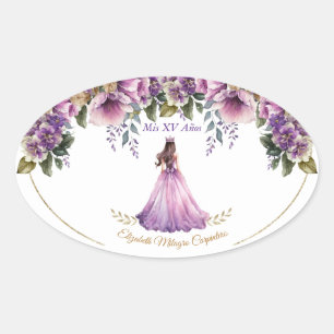 Quinceañera Lila Lilac Oval Sticker Ovalt Klistermärke