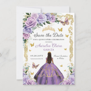 Quinceañera Lila Lilac Ro Blommigt Guld Princess Spara Datumet