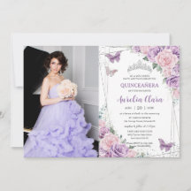 Quinceañera Lila Lilac Rosa Blommigt Butterflies