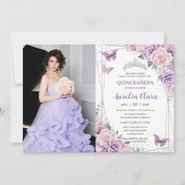 Quinceañera Lila Lilac Rosa Blommigt Butterflies Inbjudningar