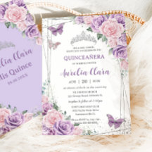 Quinceañera Lila Lilac Rosa Blommigt Butterflies