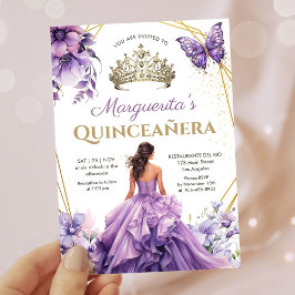 Quinceañera Lila Lilac Tiara Blommigt Butterfly Inbjudningar