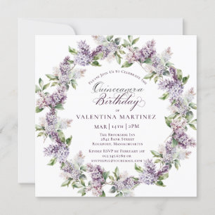 Quinceanera Lila Lilac Vår Flower Square Inbjudningar