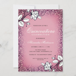 Quinceanera lila och glitter vita rosor inbjudningar