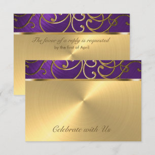 Quinceanera Lila och Guld Filigree Swirls Inbjudningar