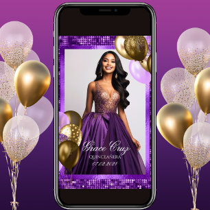 Quinceañera Lila och Guld Inbjudan