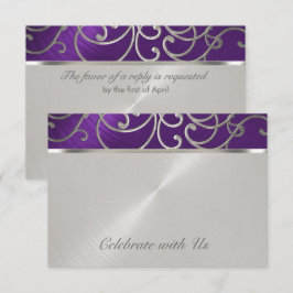 Quinceanera Lila och Silver Filigree Swirls Inbjudningar