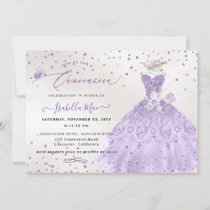 Quinceanera lila purpurglänsande klänning inbjudningar