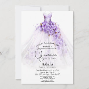Quinceañera Lila Ro Blommigt Gown Inbjudningar