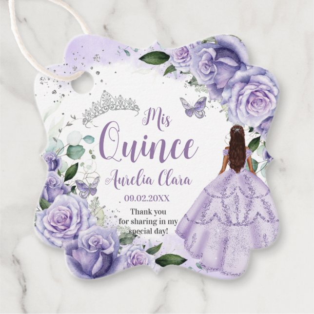 Quinceañera Lila Ro Blommigt Silver Princess Gåvor Etiketter (Framsida)