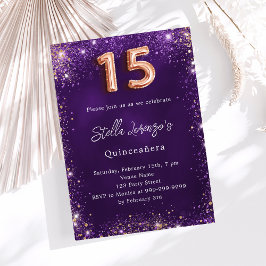Quinceanera lila ro guld inbjudningar