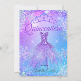 Quinceanera Lila Rosa Blue Winter Wonderland 2 Inbjudningar