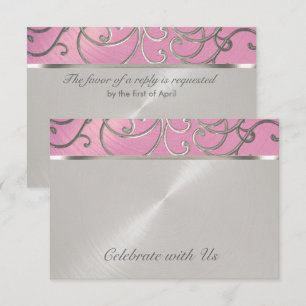 Quinceanera lila rosa och silver filigran virvlar inbjudningar