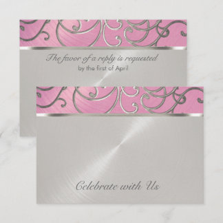 Quinceanera lila rosa och silver filigran virvlar inbjudningar