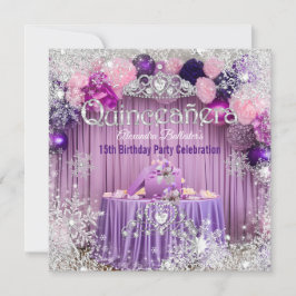 Quinceanera Lila Rosa Silver Tiara Snowflake Inbjudningar