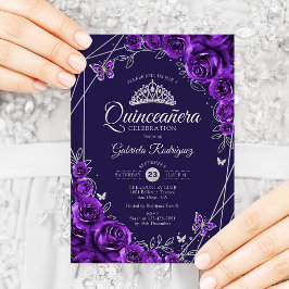 Quinceanera Lila Silver Blommigt Inbjudningar