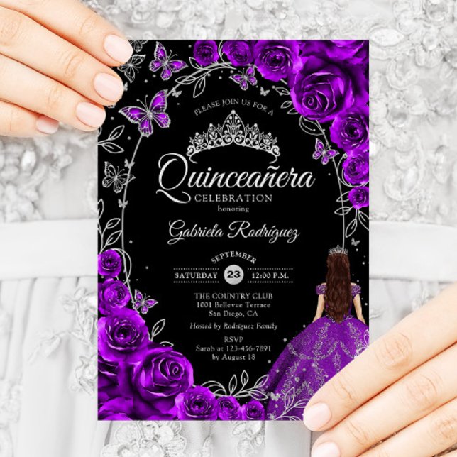 Quinceanera Lila Silver Blommigt Inbjudningar (Skapare uppladdad)