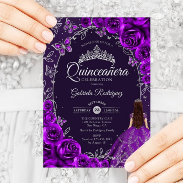Quinceanera Lila Silver Inbjudningar (Skapare uppladdad)