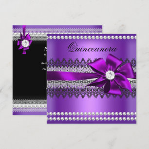 Quinceanera Lila Slöja Svart Pärl Spets Diamant Inbjudningar