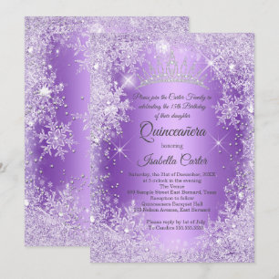 Quinceanera Lila Snöflinga Vinterundretid Inbjudningar