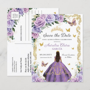 Quinceañera Lila Syrlilja Rosa Blommig Guld Prinse Meddelande Vykort