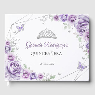 Quinceanera lila violett silver blomsterdetaljer gästböcker