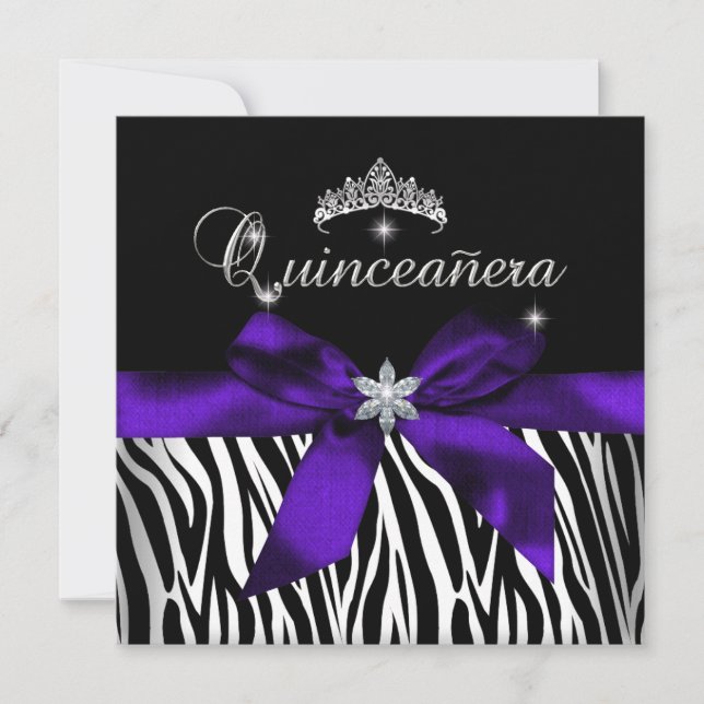 Quinceanera Lila Zebra Svart Vita Diamanter Inbjudningar (Framsida)