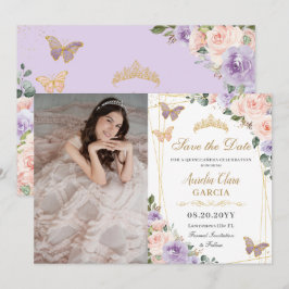 Quinceañera Lilac  Blommigt Birthday Photo Spara Datumet