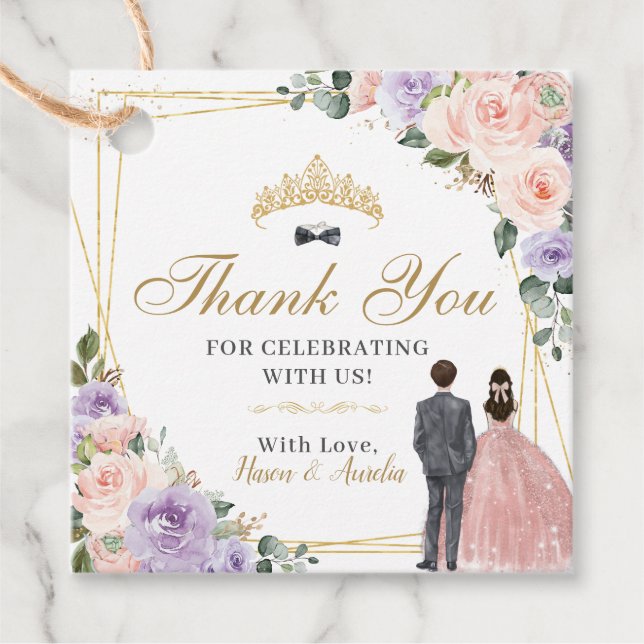 Quinceañera Lilac  Blommigt Twillingars Boy Girl Gåvor Etiketter (Framsida)