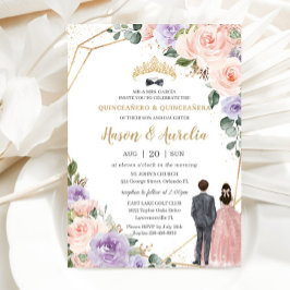 Quinceañera Lilac  Blommigt Twillingars Boy Girl Inbjudningar