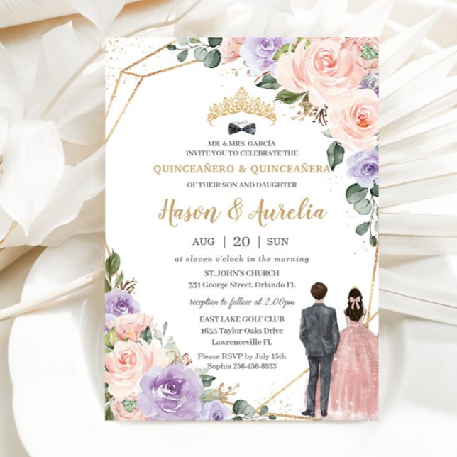 Quinceañera Lilac  Blommigt Twillingars Boy Girl Inbjudningar (Skapare uppladdad)