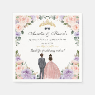 Quinceañera Lilac Blommigt Twillingars Boy Girl Pappersservett