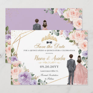 Quinceañera Lilac Blommigt Twillingars Boy Girl Spara Datumet