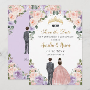 Quinceañera Lilac  Blommigt Twillingars Boy Girl Spara Datumet